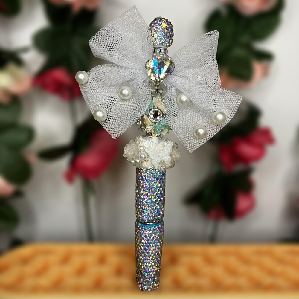 The Bride - Sparkling Handmade Beaded Pen with Large White Bow